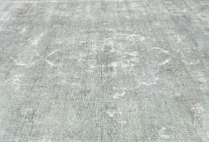 Antique Muted Beige Floral 9'8X12'3 Distressed Vintage Oriental Rug
