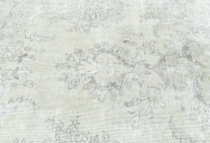 Antique Muted Beige Floral 9X11'5 Distressed Vintage Oriental Rug