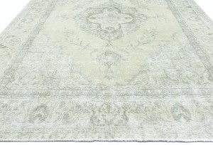 Antique Muted Beige Floral 9X12 Distressed Vintage Oriental Rug