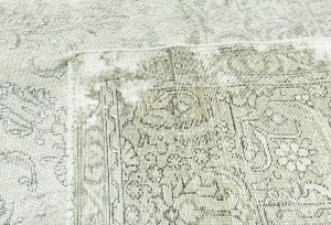 Antique Muted Beige Floral 9'4X12'3 Distressed Vintage Oriental Rug
