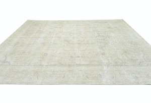 Antique Muted Beige Floral 9X12 Distressed Vintage Oriental Rug