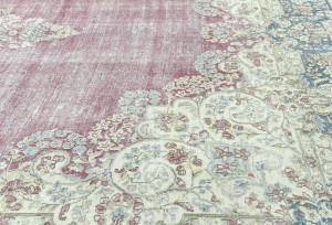 Antique Muted Red Floral 10X13 Distressed Vintage Oriental Rug