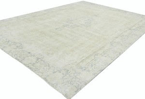 Antique Muted Beige Floral 9X12 Distressed Vintage Oriental Rug