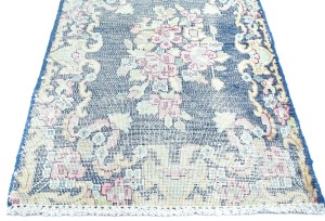 Antique Muted Navy Floral 1'5X2 Distressed Vintage Oriental Rug