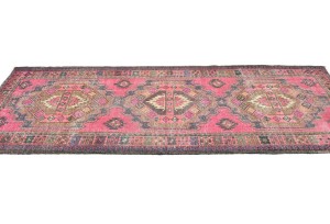 Antique Muted Tribal 4X10 Distressed Vintage Oriental Runner Rug