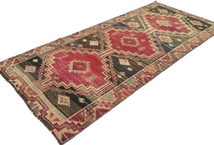 Antique Muted Tribal 3'8X8'5 Distressed Vintage Oriental Runner Rug