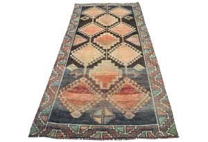 Antique Muted Brown Tribal 3'6X7'8 Distressed Vintage Oriental Runner Rug