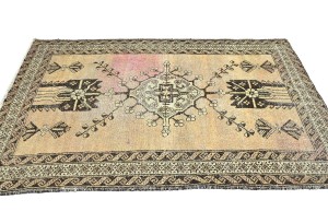 Antique Muted Beige Tribal 4'2X6'5 Distressed Vintage Oriental Rug