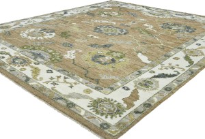 Caramel Brown Floral Oushak Peshawar 8'5X9'8 Pakistan Oriental Rug