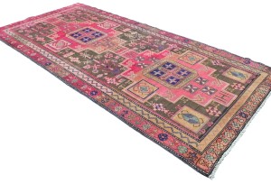 Antique Muted Pink Tribal 4X9 Distressed Vintage Oriental Runner Rug