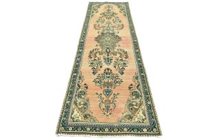 Antique Muted Peach Tribal 3X9 Distressed Vintage Oriental Runner Rug