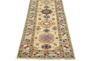 Beige Tribal Geometric 2'4X6'7 Kazak Pakistan Oriental Runner Rug