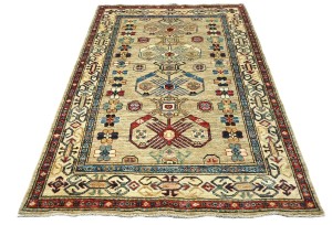 Beige Tribal Geometric 4X6 Kazak Pakistan Oriental Rug