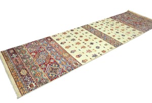 Cream Tribal Floral 3X10 Kazak Peshawar Oriental Runner Rug