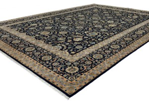 Vintage Dark Navy Traditional 10X13 Kashan Persian Rug