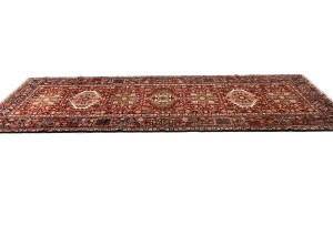 Vintage Red Geometric 3'6X10'4 Karajeh Persian Runner Rug