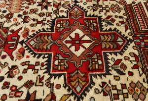 Vintage Cream Geometric 2'5X13 Karajeh Persian Runner Rug
