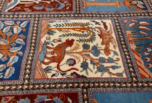 Vintage Khaki Pictorial 10X13 Kashmar Persian Rug