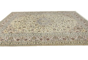 Vintage Cream Traditional 10X13 Kashan Persian Rug
