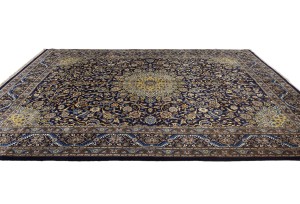 Vintage Dark Navy Traditional 10X13 Kashmar Persian Rug