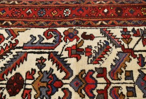 Vintage Cream Geometric 3X11 Heriz Persian Runner Rug