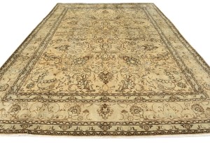 Antique Muted Peach Beige Floral 9'5X13 Distressed Vintage Oriental Rug