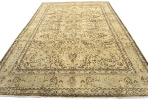 Antique Muted Peach Beige Floral 9'5X13 Distressed Vintage Oriental Rug