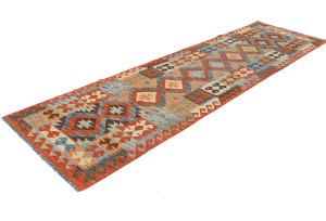 Multicolored Geometric Reversible 3X10 Kilim Oriental Runner Rug