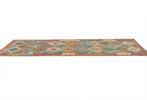 Multicolored Geometric Reversible 3X10 Kilim Oriental Runner Rug