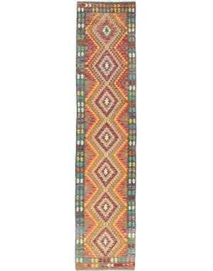 Multicolored Geometric Reversible 3X13 Kilim Oriental Runner Rug