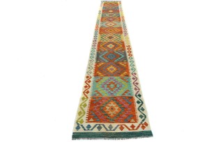 Multicolored Geometric Reversible 3X16 Kilim Oriental Runner Rug