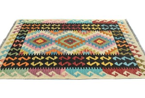 Multicolored Geometric Reversible 3X5 Kilim Oriental Rug