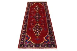 Semi Antique Red Tribal 4X10 Hamedan Persian Runner Rug