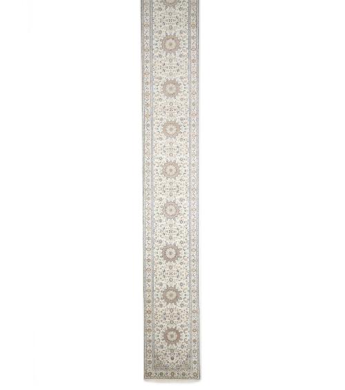 Cream Floral 3X20 Indo-Nain Oriental Runner Rug