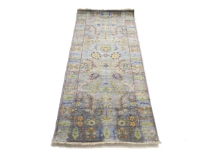 Silver Floral 2'6X6 Oushak Chobi Oriental Runner Rug
