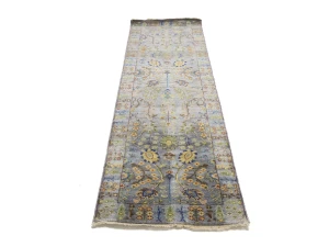 Silver Floral 2'6X8 Oushak Chobi Oriental Runner Rug