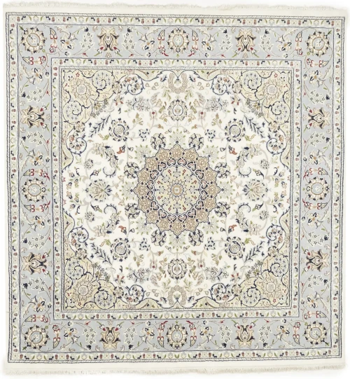 Cream Floral Classic 6X6 Indo-Nain Oriental Square Rug