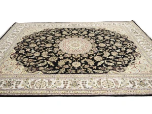 Black Floral Traditional 8X10 Indo-Nain Oriental Rug