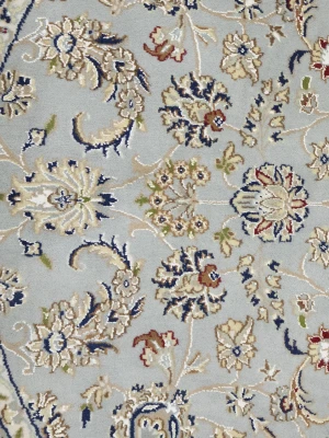 Light Blue Floral 6X6 Indo-Nain Oriental Round Rug