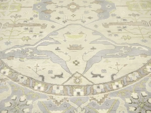 Muted Cream Floral Transitional 12X12 Oushak Oriental Round Rug