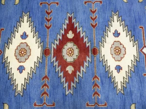 Blue Geometric 8X10 Kazak Oriental Rug