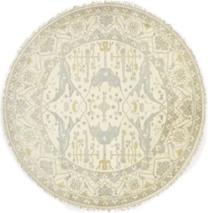 Muted Cream Floral Transitional 9X9 Oushak Oriental Round Rug