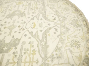 Muted Cream Floral Transitional 9X9 Oushak Oriental Round Rug