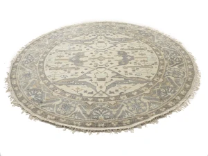 Muted Cream Floral Transitional 8X8 Oushak Oriental Round Rug