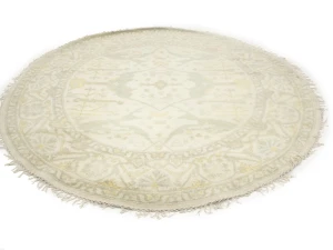 Muted Cream Floral Transitional 8X8 Oushak Oriental Round Rug