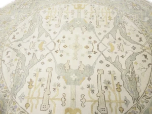 Muted Cream Floral Transitional 9X9 Oushak Oriental Round Rug