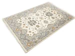 Muted Cream Floral 4X6 Oushak Chobi Oriental Rug