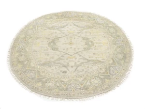 Muted Cream Floral Transitional 8X8 Oushak Chobi Oriental Round Rug