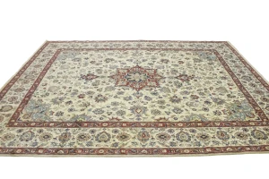 Vintage Cream Traditional 9X12 Isfahan Persian Rug