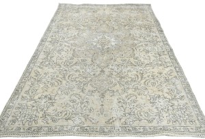 Antique Muted Beige Floral 5X7'5 Distressed Vintage Oriental Rug